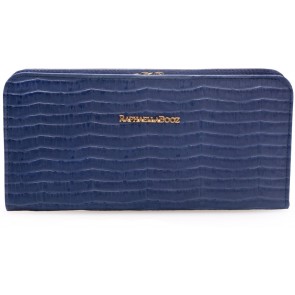 Croco Embossed Leather Oversized Purse - Deep Blue