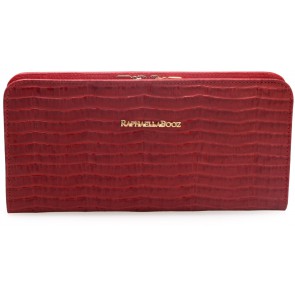 Croco Embossed Leather Oversized Purse - Red