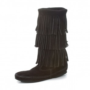 Minnetonka - Women's Triple Fringe Calf High Boot Black