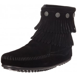 Minnetonka - Double Fringe Side Zip Boot Black