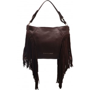 Soft Milano Leather Tote Bag w/Suede Fringing - Cafe