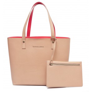 Natural Milano Leather Shopper with coral alternative strap lining