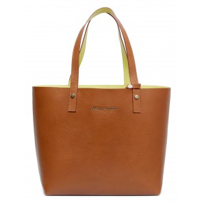 Camel Milano Leather Shopper with yellow straps