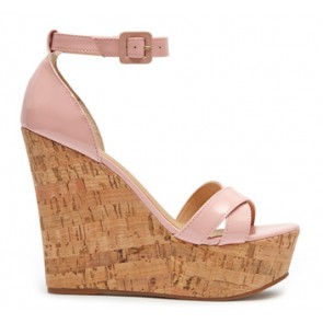 Pink Patent Wedge with Cork