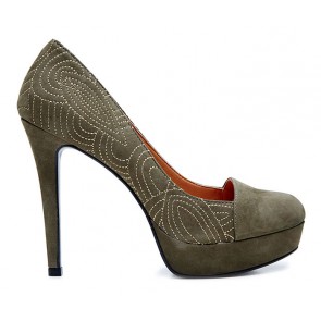 Nubuk Heel with Stitching - Military Green