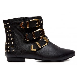 Flat Bootie with Buckles - Black