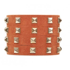 Kid Suede Studded Wrist Cuff - Camel