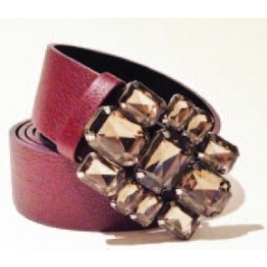 Leather Belt with Stone Buckle - Plum